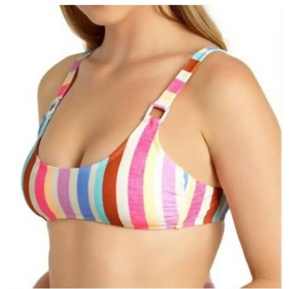 California Waves Rainbow Stripe Adjustable Strap Bralette Bikini Top - L